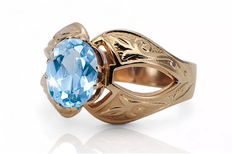 Ring Vintage style Aquamarine Original Vintage 14K Rose Gold vrc135r